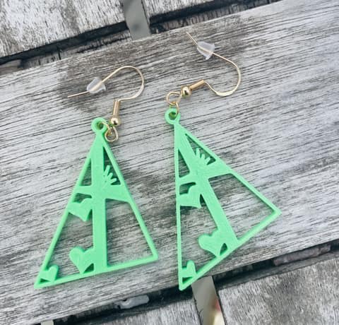 Treenighet i grön, 3D-printade örhängen (bild 1)
