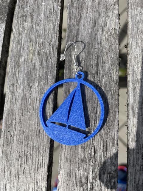 Segelbåt i blå, 3D-printade örhängen