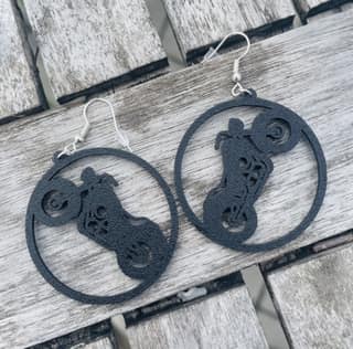 Motorcykel i svart, 3D-printade örhängen