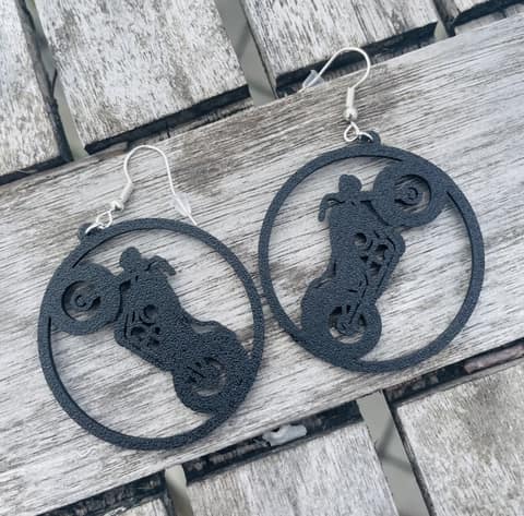 Motorcykel i svart, 3D-printade örhängen